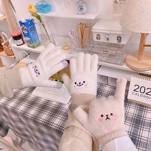 触屏手套女冬季针织加绒提花加厚防滑保暖时尚冬季手套厂家批发详情6