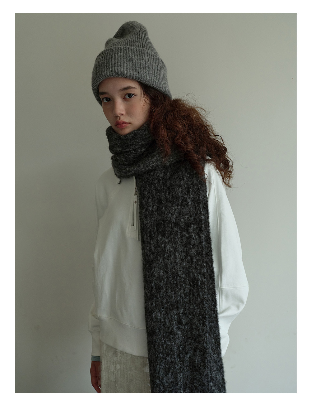 设计师款40羊毛混纺中性拼色围巾女冬季bai搭黑灰色韩版毛线围脖详情7