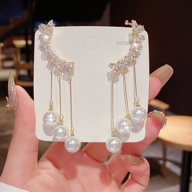 The new Korean earring Fairy 925 silver needle pearl tassel ear clips and stud earrings are fashionable and elegant, and personalized earrings for women pic 8