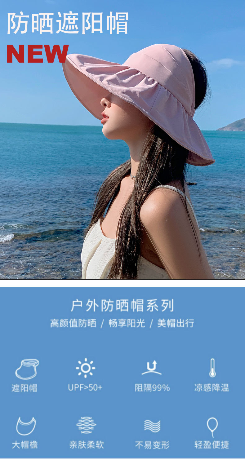 遮阳帽子女士夏季大沿防晒空顶帽户外可折叠运动防紫外线渔夫帽潮详情2