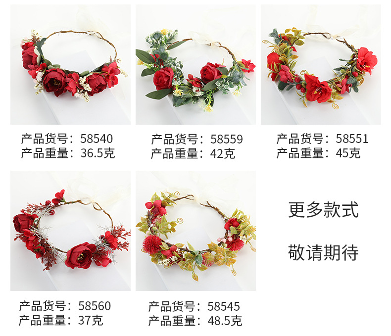 Wholesale of cross-border European and American AliExpress fashion flower wreath headwear, rose bride seaside vacation hair bands, and simulated flower hair accessories pic 4