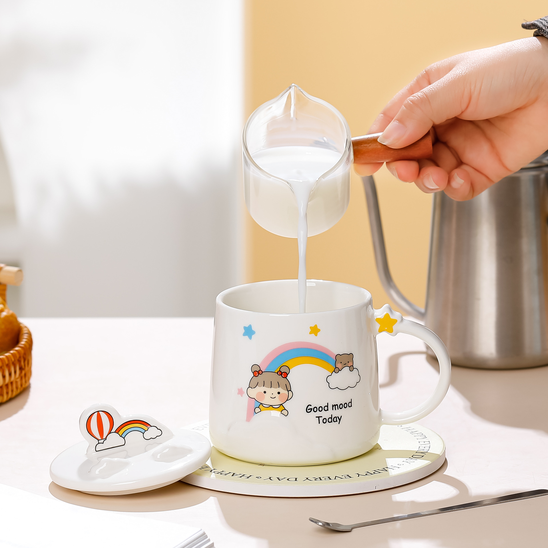 Cute girls, ceramic water cups, high appearance level, household ceramic cups, mugs, souvenirs, cartoon couple cups pic 7