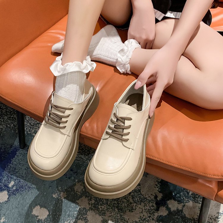 韩版简约休闲乐福鞋女2022秋季新款英伦风厚底单鞋时尚系带小皮鞋详情29
