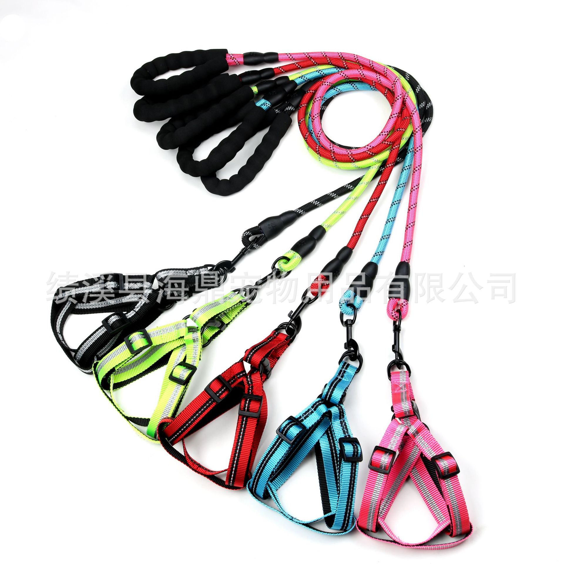 Nylon dog leash, dog leash, chest and back strap, single-line reflective silk collar, pet chest and back pic 13
