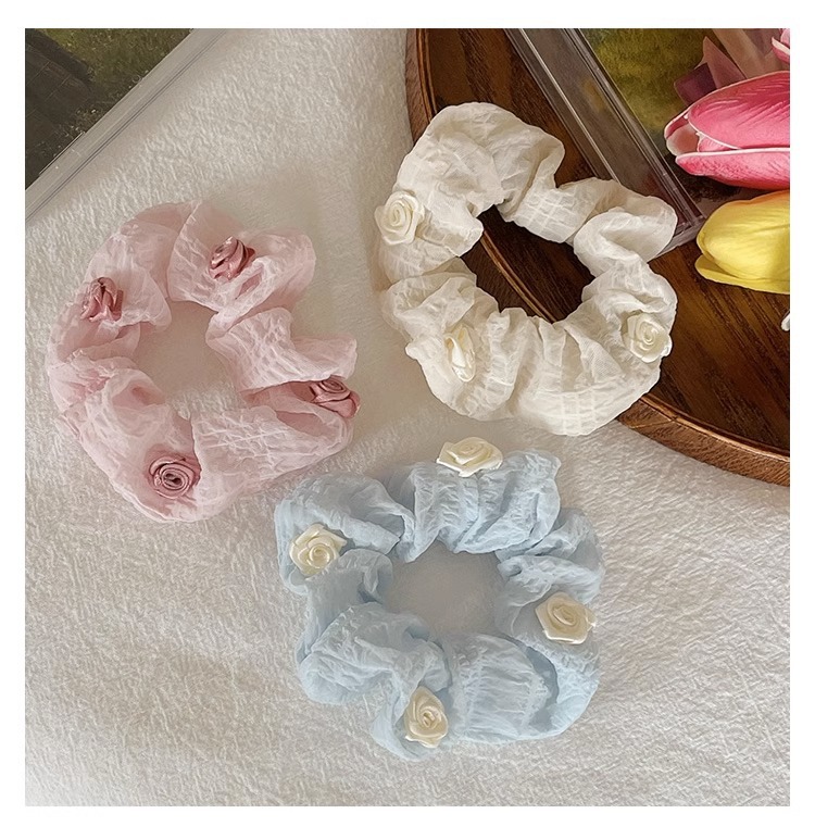 法式少女玫瑰花发绳甜美小号发圈优雅气质头绳大肠圈发饰头饰新款详情9