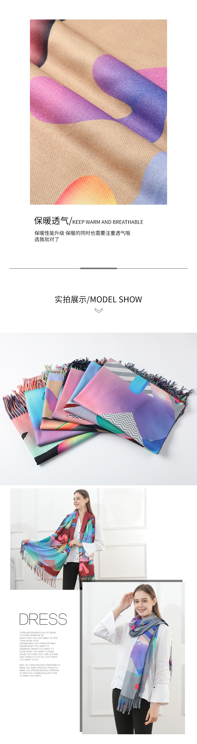 Digital printed scarves, double-sided faux cashmere scarves, custom oil painting floral style scarves, cross-border shawls wholesale pic 4