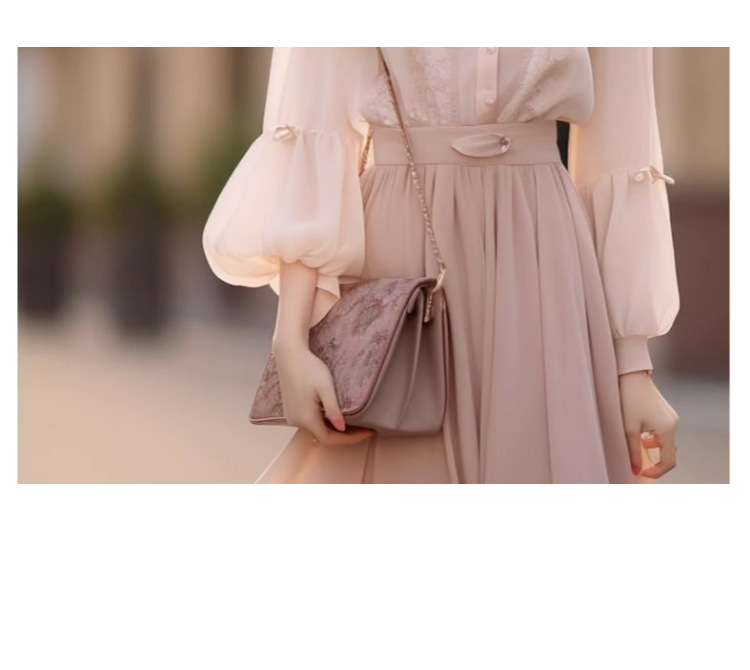 Autumn Outfit 2023 New Chanel-style shirt set, stylish and elegant pink long dress two-piece dress pic 14
