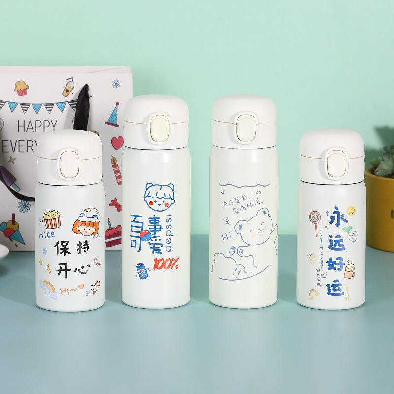 卡通304不锈钢弹跳杯双层真空带锁扣保温杯儿童户外带提手豌豆杯详情2