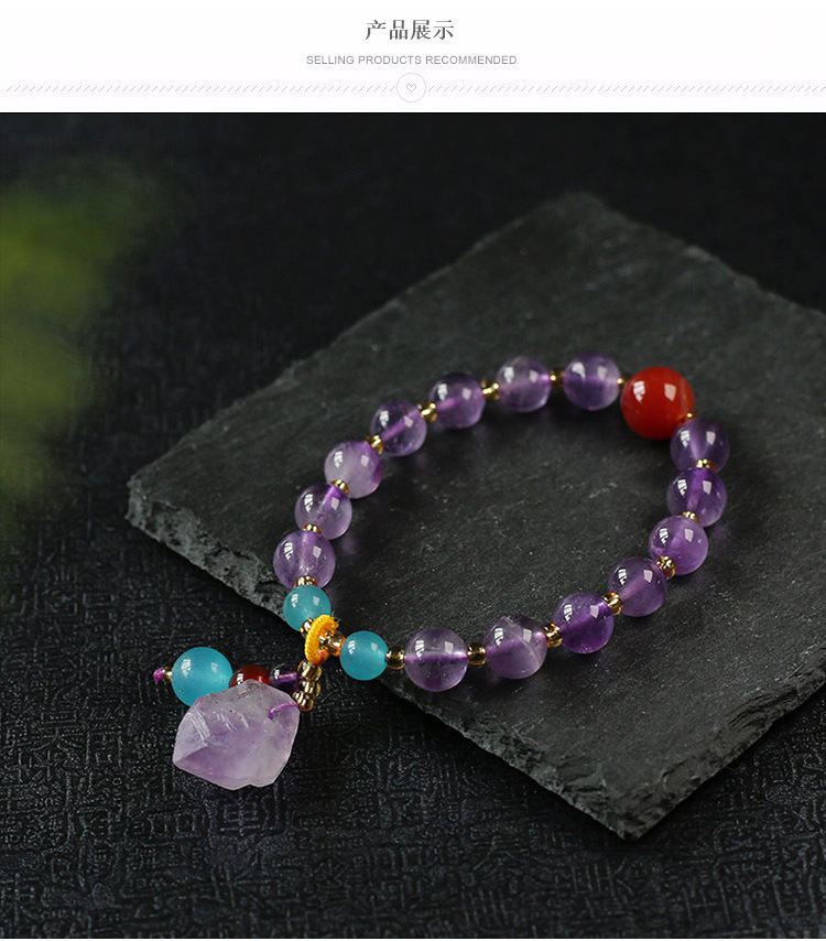 Natural lavender amethyst raw stone bracelet, raw ore irregular conformal amethyst cluster raw stone bracelet pic 4