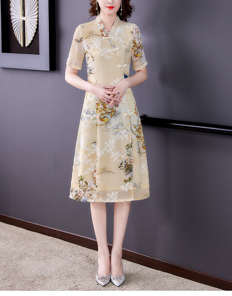 中国风低领改良旗袍女2022新款汉服连衣裙高档收腰显瘦中长款裙子详情14