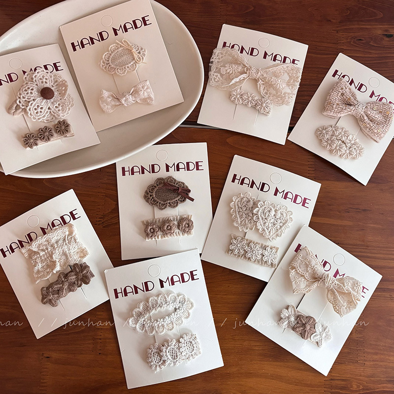 韩国布艺蕾丝奶油米发夹儿童甜美复古宫廷花朵发卡少女刘海夹BB夹详情5