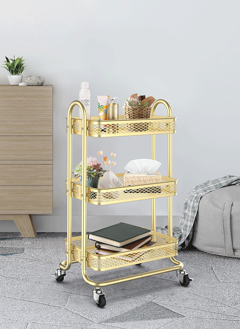 Floor-standing multi-layer storage trolley, kitchen storage rack, household portable small trolley, wheeled mobile storage trolley pic 5