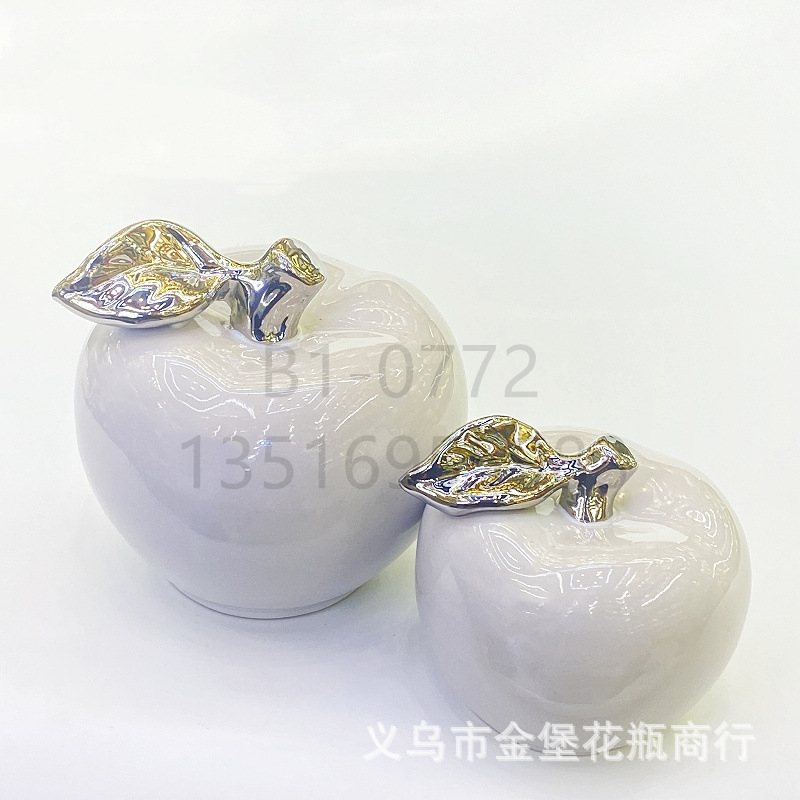 Apple gift ornaments, colored glaze ceramic fruit, red and white apple craft display set, pear decoration, office and home accessories, factory wholesale pic 11