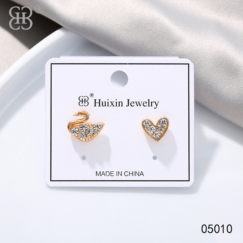 Asymmetrical earrings, new creative alloy swan stud earrings, personalized jewelry, Korean-style feminine earrings wholesale pic 6