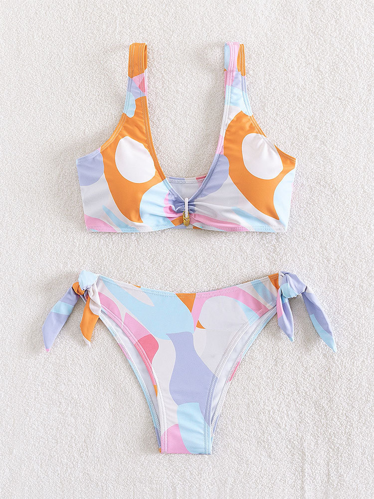 New European and American full-body printed swimming suits, sexy beach V-neck lace-up swimsuits pic 5