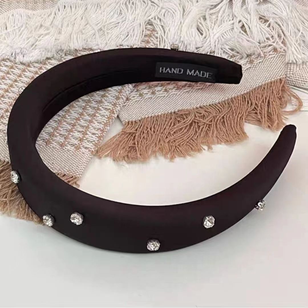 New ins silk satin surface rhinestone pressure headband from Japan and South Korea, high top of the head sponge moisture-making face slimming summer headband hair accessory pic 10