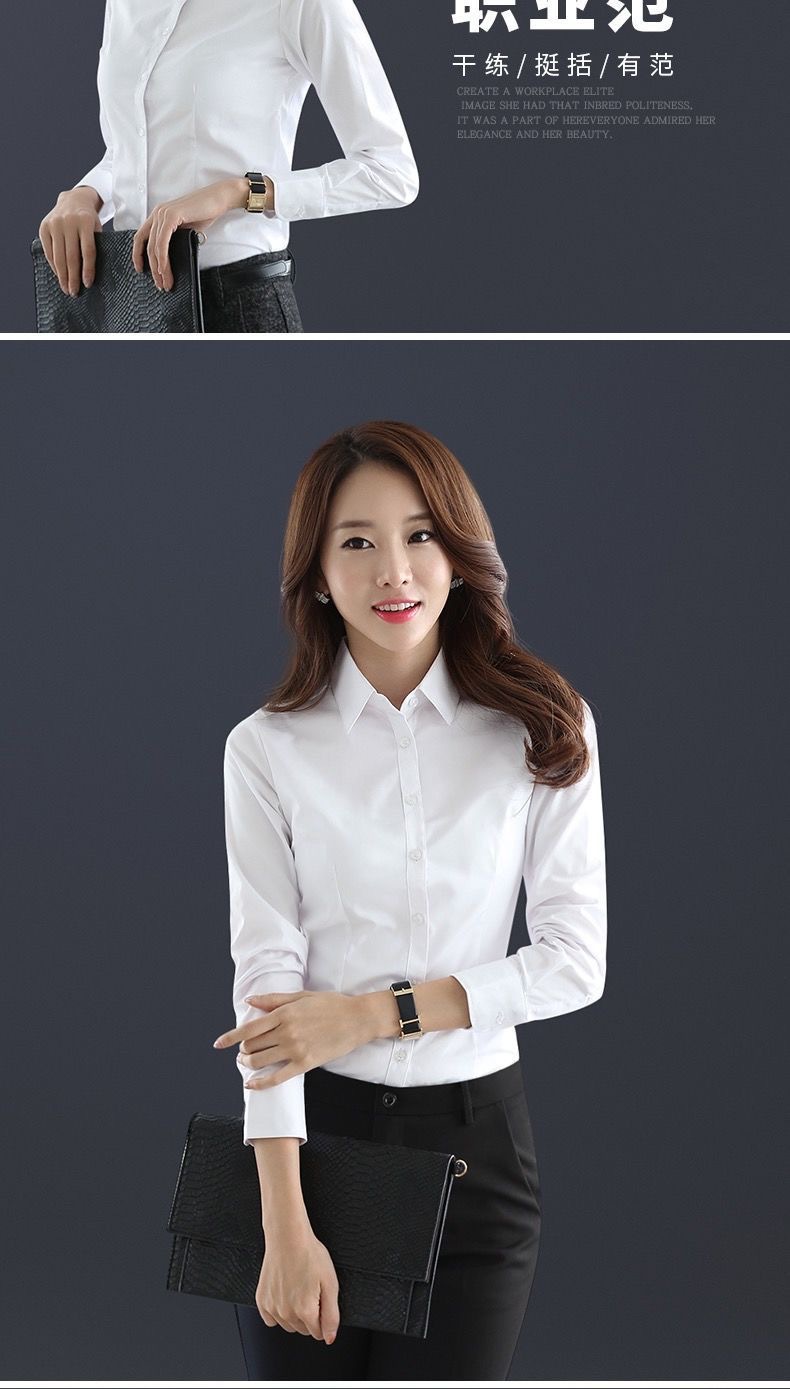 白衬衫女长袖新款职业正装纯棉白色衬衣OL气质女士工作服上衣详情4