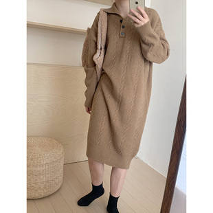 Semi-high neck mid-length elegant woolen dress, new autumn/Winter 2024 Korean-style long-sleeved base knitted dress for women pic 10