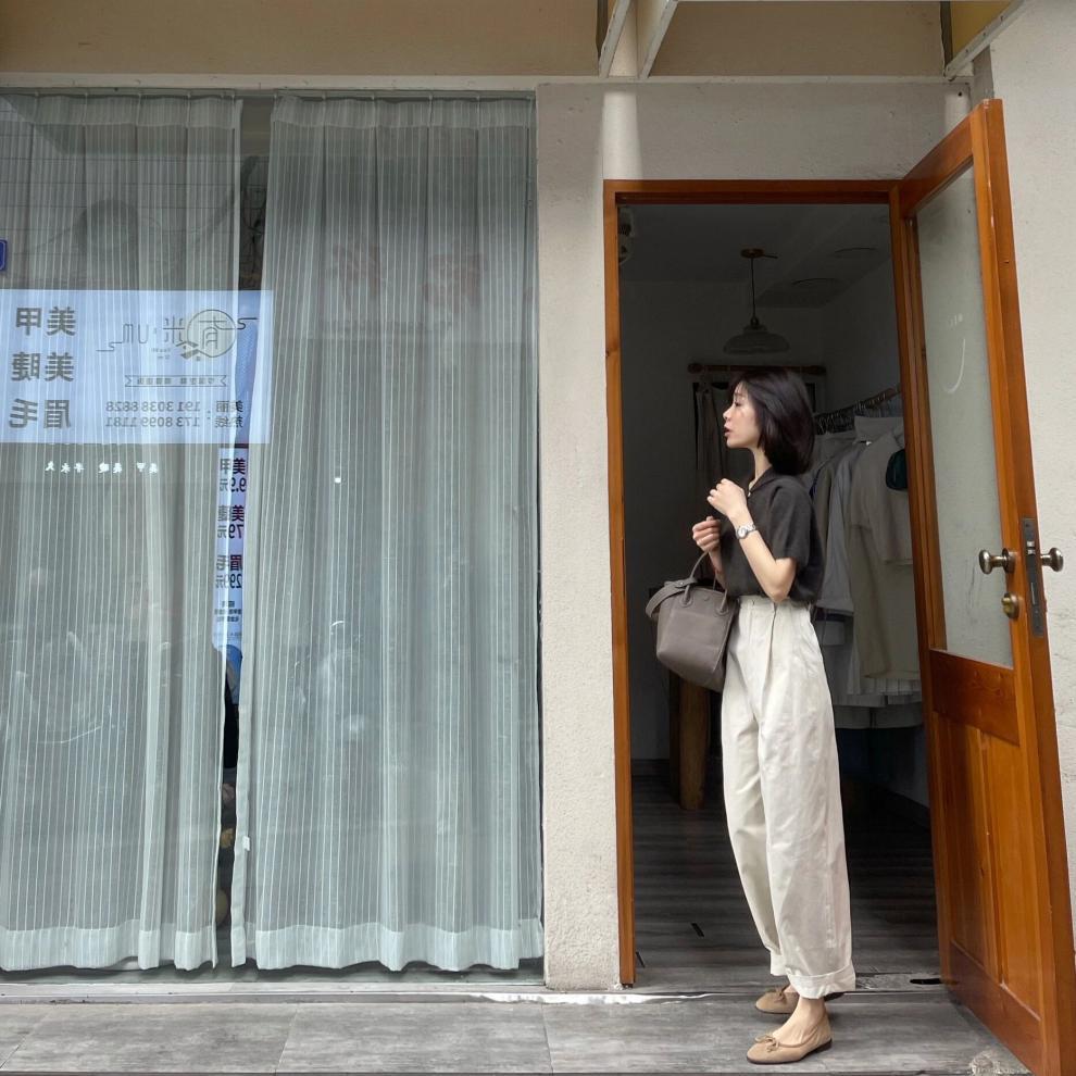 白色休闲高腰窄版直筒阔腿裤女2024夏季新款韩版修身显瘦九分裤子详情2