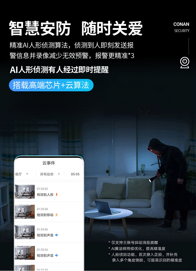 云蚁5G双频灯泡式无线监控摄像头360度全景智能wifi监控运程家用详情10