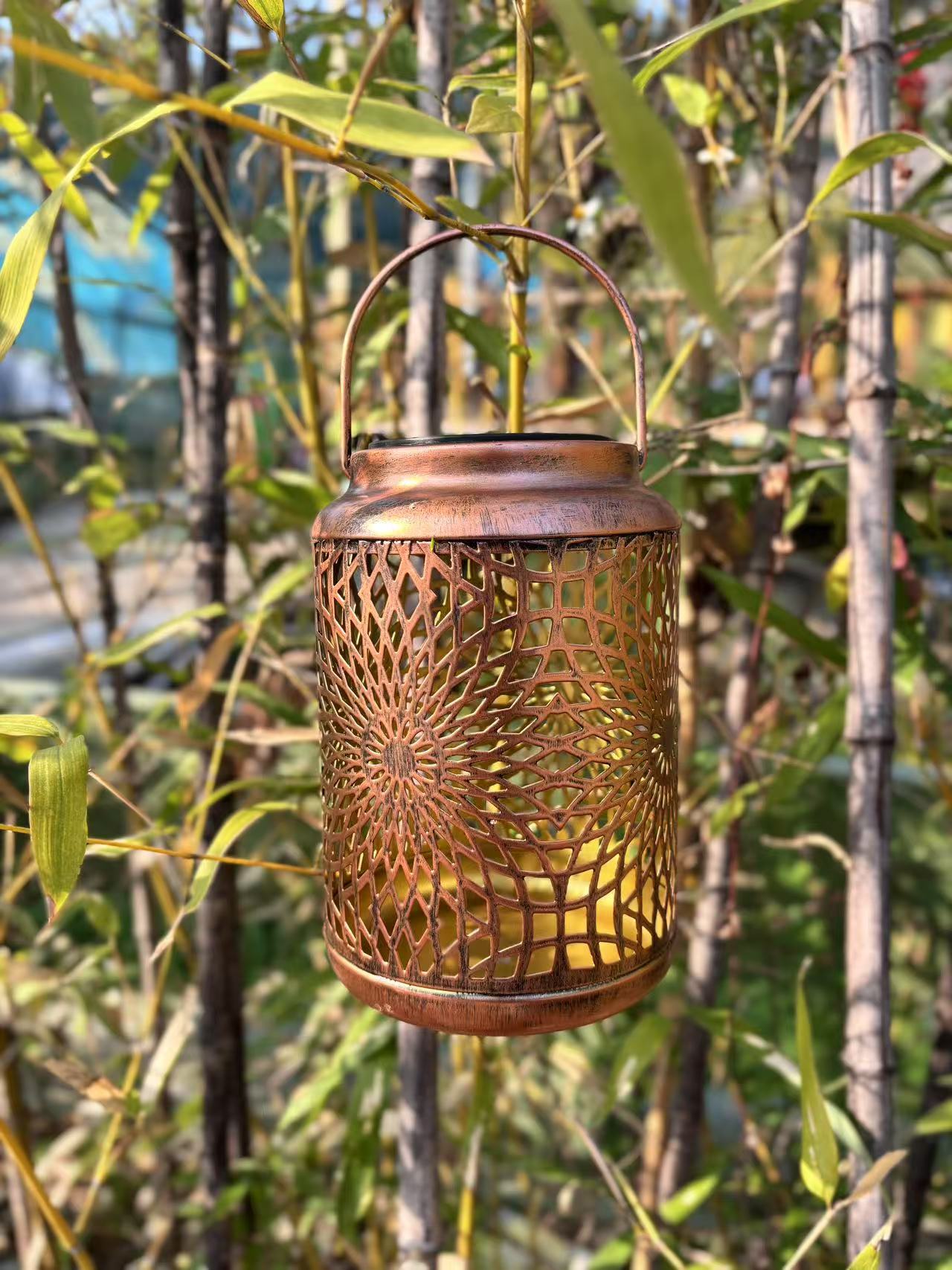 Solar-powered outdoor courtyard hanging lamps, ironwork hollowed-out hummingbird, butterfly, chrysanthemum and animal projection installations pic 5