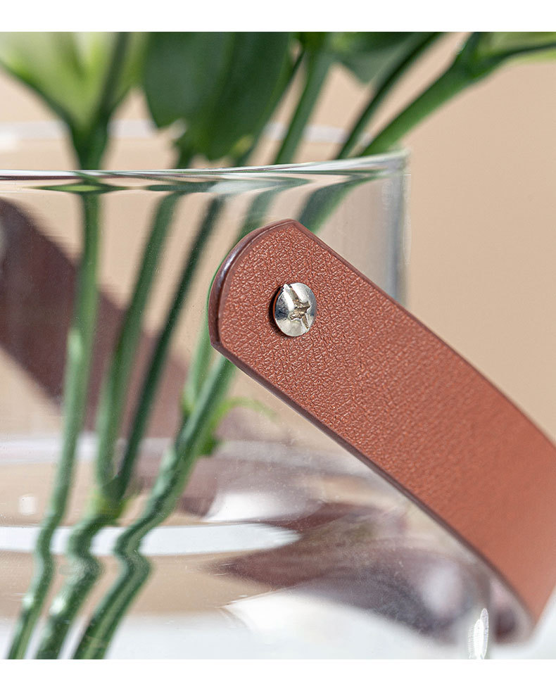 ins风皮革手提玻璃花瓶简约花器家居装饰品收纳摆件烛台水培花瓶详情19