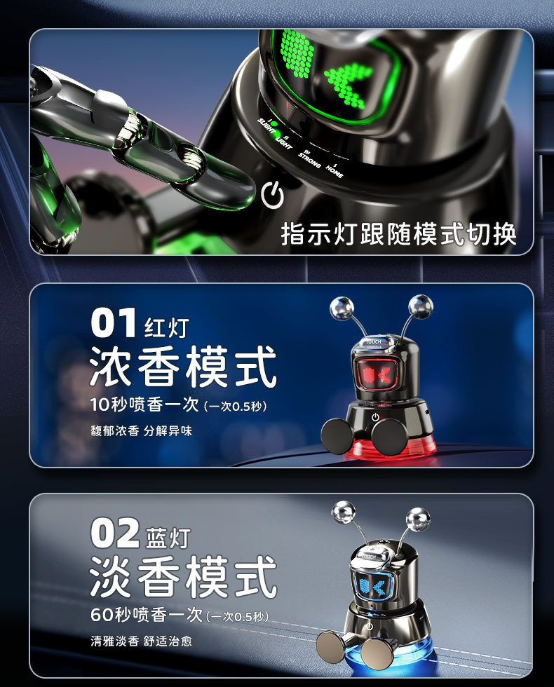 车载香熏手机机器人摆件自动感应智能香水持久喷雾自动除异味香氛详情11