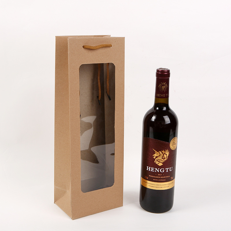 Wholesale of new white card single-color windowed wine bags, hand-held wine bags, kraft paper red wine packaging bags and gift bags pic 5
