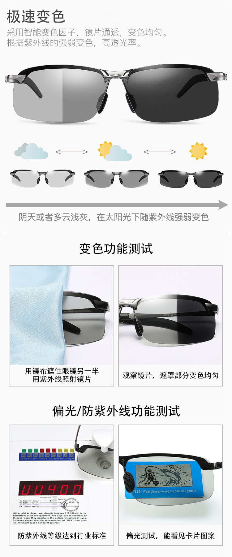 3043户外钓鱼男士偏光智能感光金属变色太阳镜开车日夜两用墨镜详情3