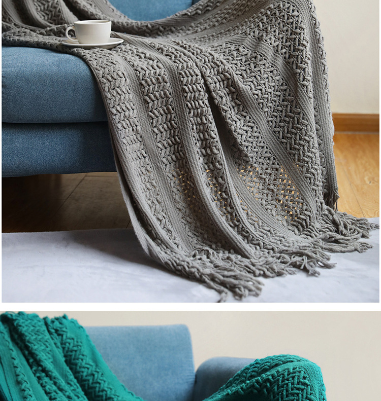 Nordic sofa blanket, cover blanket, knitted blanket, homestay hotel throw blanket, bed tail towel, hollowed-out blanket, bed tail blanket, lap blanket pic 32