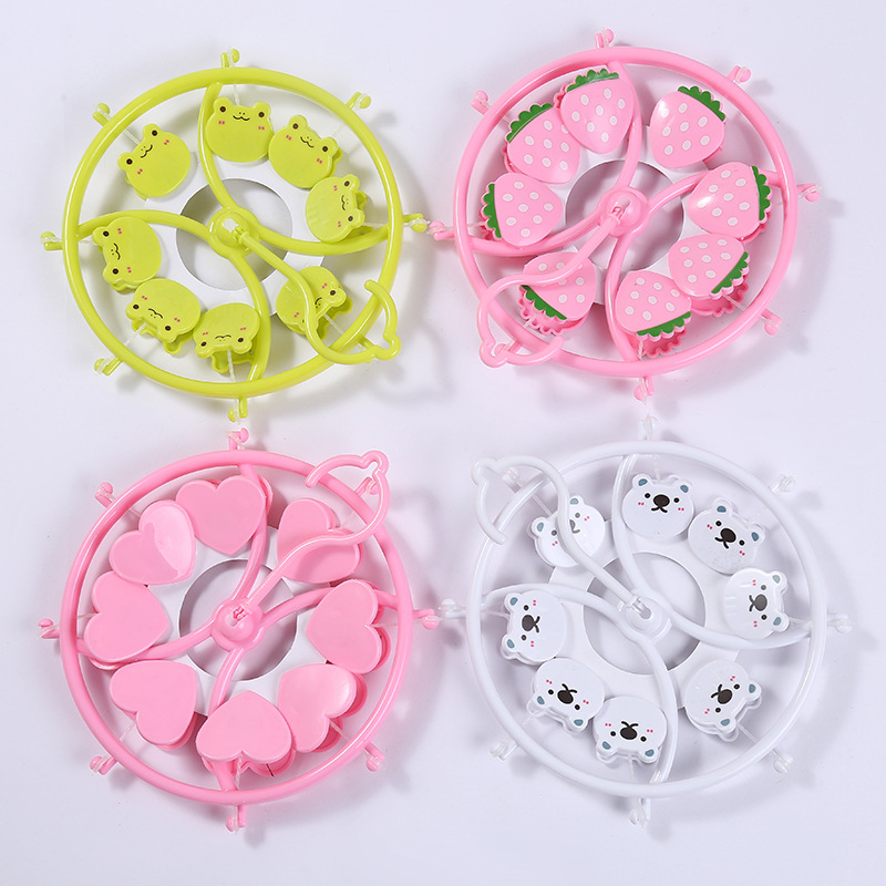 家用衣架卡通塑料8个夹子晒晾衣架内衣裤袜子可爱圆形晾晒衣架详情2