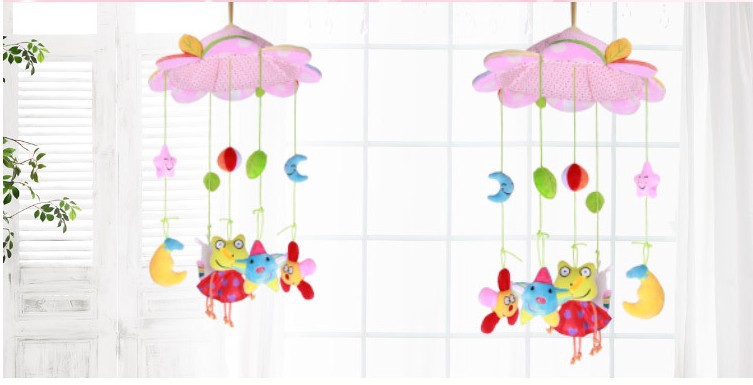 Baby pink frog bed bell music rotating music box bed hanging headboard decorative bed bell.73 pic 4