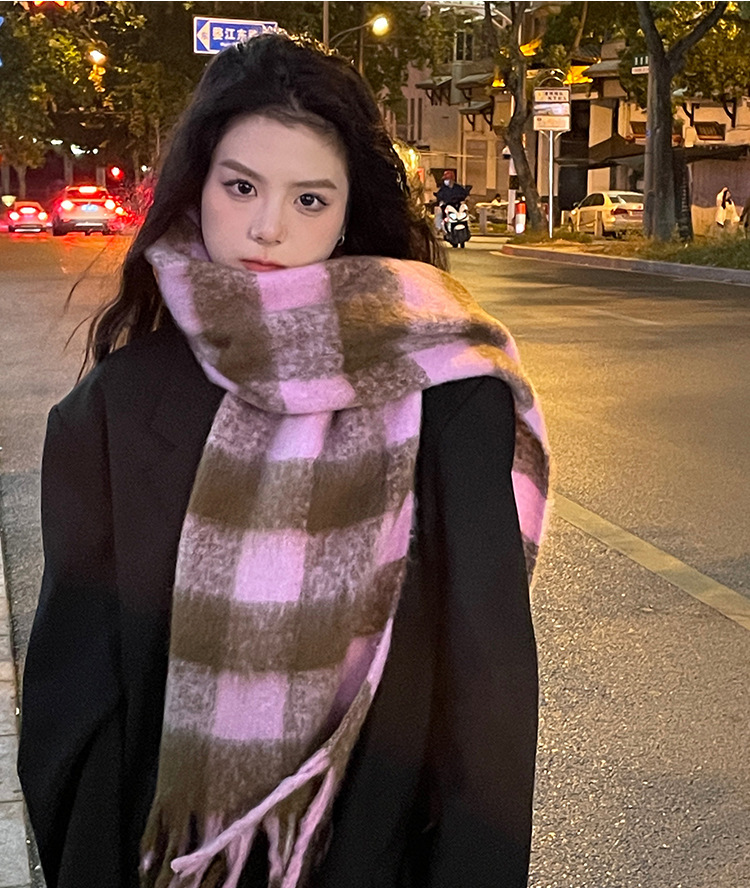 秋冬季围巾女千鸟格仿羊绒针织保暖加厚高级感韩版学生情侣围脖详情13