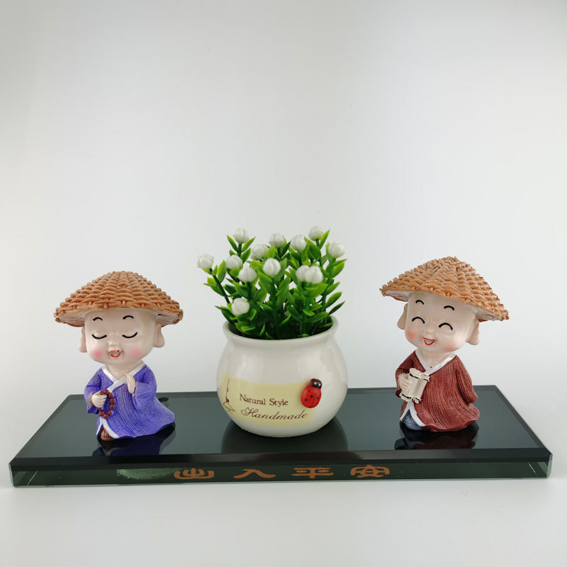 行走江湖小和尚汽车摆件园艺小摆件盆景装饰工艺品草帽和尚详情9