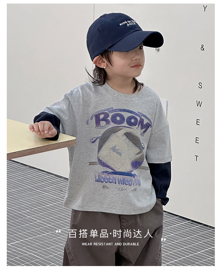 儿童春秋百搭时尚洋气印花圆领打底宽松长袖T恤242196详情4