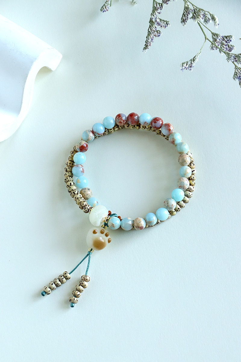 国潮星月菩提炭烧猫爪双圈串珠手链女民族风寿山石文玩手串手饰批发详情34