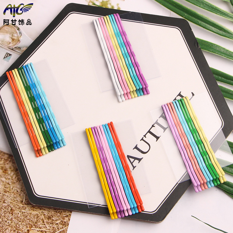 韩式网红一字夹袋装发夹女可爱头饰简约黑色发卡波浪夹子儿童发饰详情27