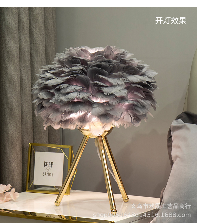 Feather table lamp, Nordic living room, bedroom, ins girl, princess room, warm and romantic, popular bedside standing table lamp pic 3