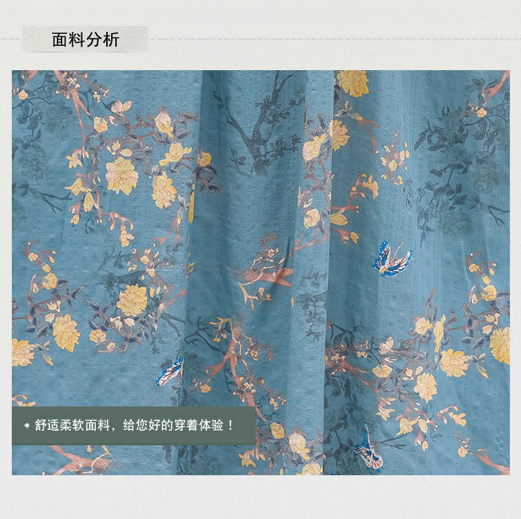 2024夏季新款中年妈妈复古文艺印花棉麻收腰连衣裙宽松大摆长裙女详情11