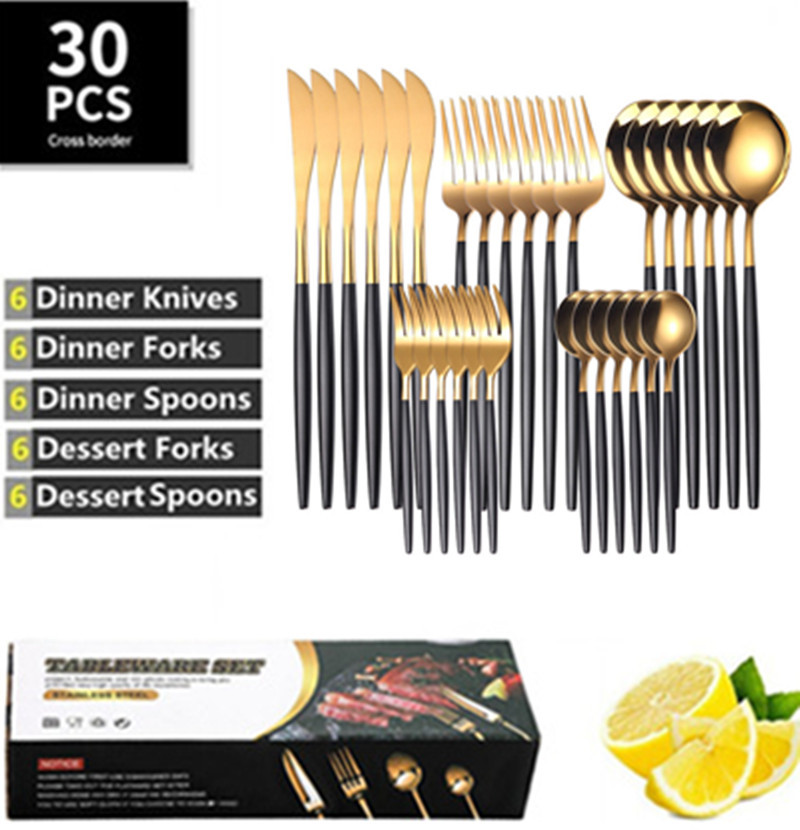 亚马逊不锈钢刀叉勺金色4人份便携式户外野营烧烤盘餐具20件套装详情7