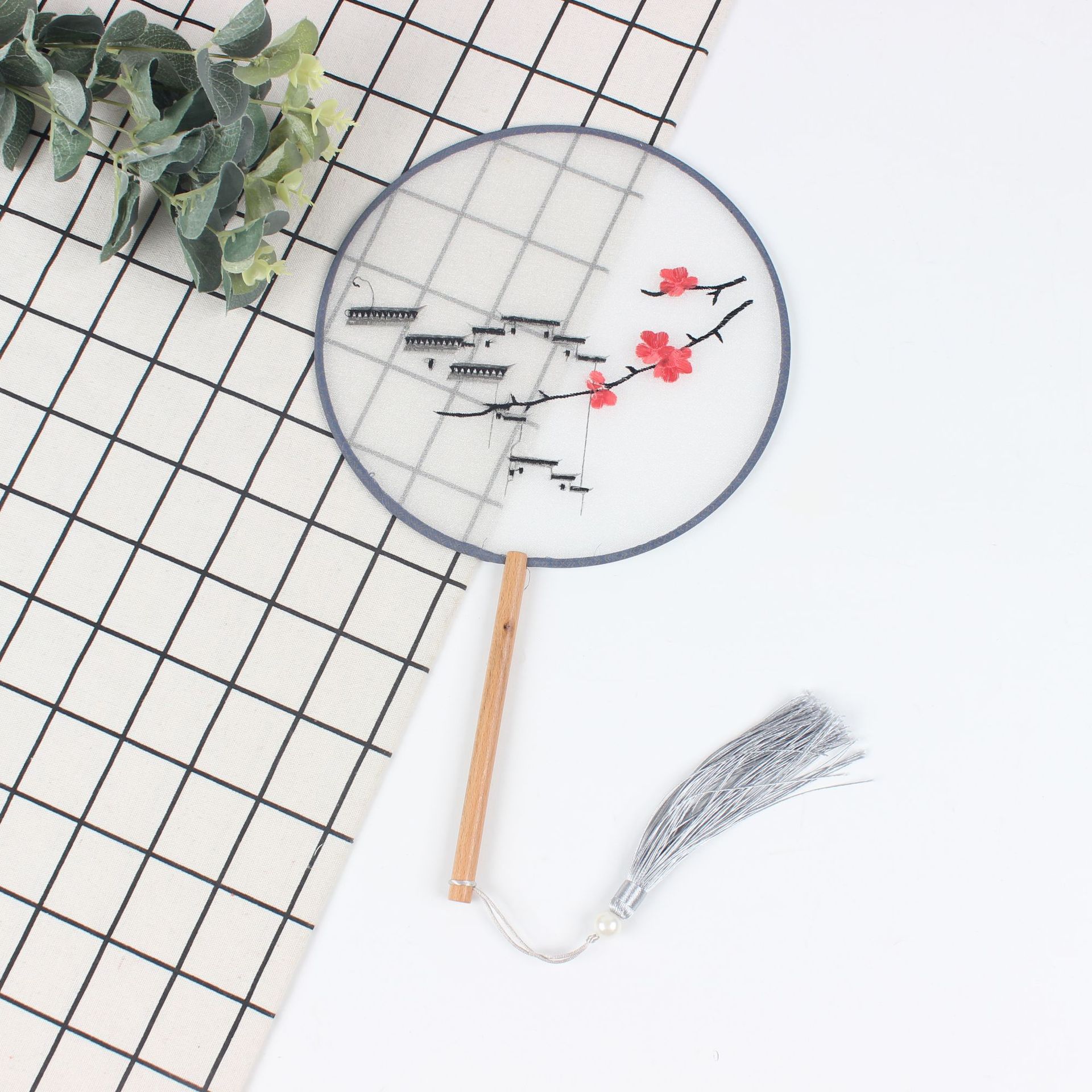 古风扇子企业团扇圆扇中国风蒲扇汉服刺绣宫廷团扇直供详情28