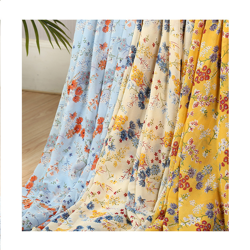 75d pearl chiffon small floral print fabric, polyester chiffon sun protection mask fabric, four-sided elastic printed fabric pic 16