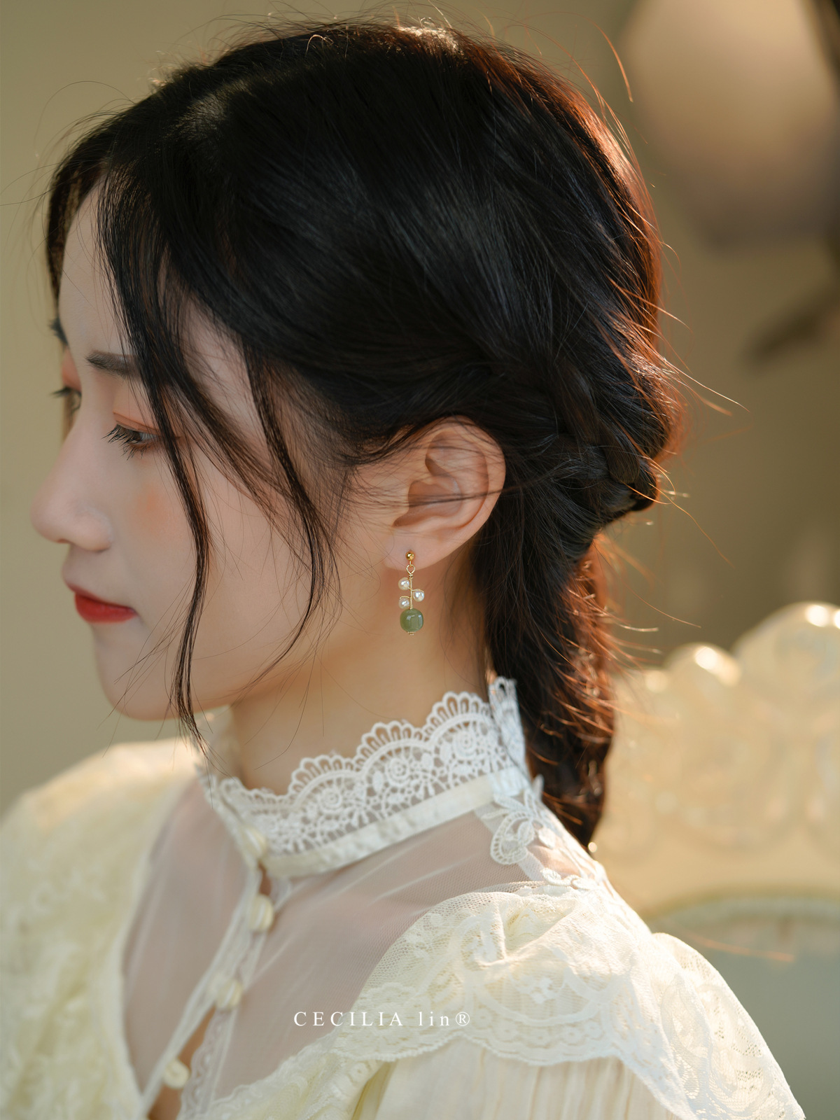 天然和田玉珍珠14K金耳环耳夹小众设计感ins网红秋冬耳饰女详情16