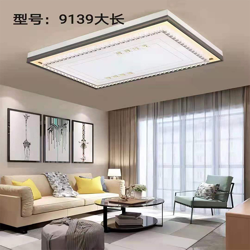 Lámpara de sala de estar luz moderna cristal de lujo led lámpara de techo hogar rectángulo de hierro con control remoto con luminiscencia lateral al por mayor pic 1
