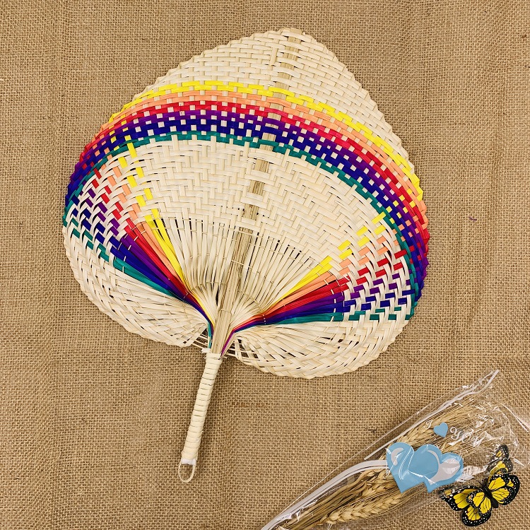 Traditional Chinese hand-woven fans, rattan palm-leaf fans, round fans with bamboo handles, Chinese-style solid-color round fans pic 1