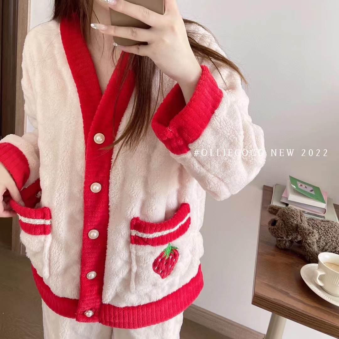 秋冬款加厚暖暖水蜜桃家居服大板乌龙桃睡袍女性保暖睡衣套装批发详情23