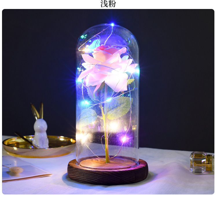 美女与野兽绒布玫瑰花灯玻璃罩灯 永生花小王子玫瑰花情人节礼物详情11