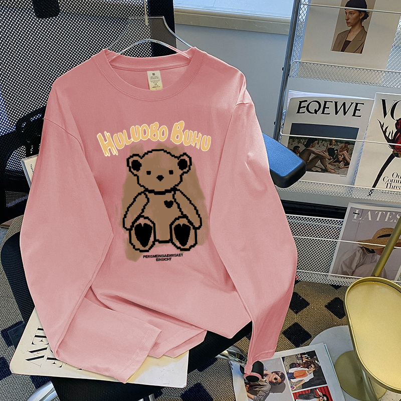 现货小熊纯棉短袖T恤女夏装新款韩版宽松休闲落肩洋气女士半袖详情23