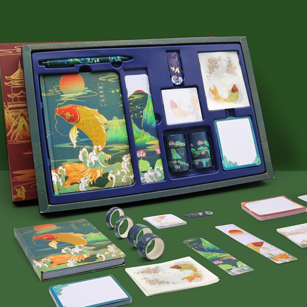 Hand-held journal Chinese-style gift box stationery set, primary school hand-held journal large and small gift packs, birthday gifts, exquisite notebooks pic 2