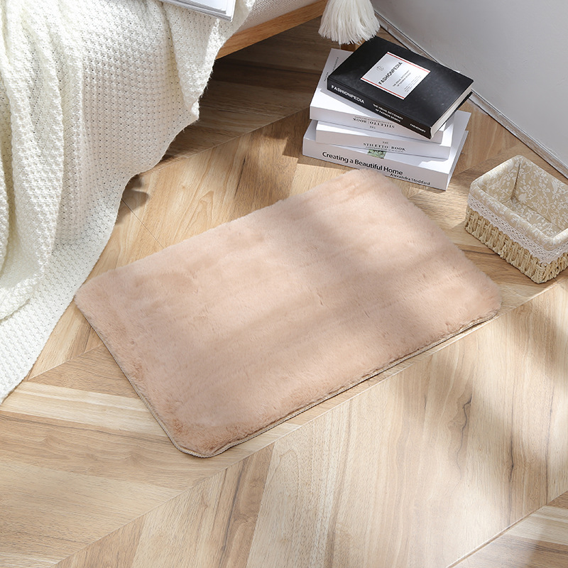 自主 品牌未提供 现代简约仿兔绒地毯地垫欧式素色方形吸水防滑欢迎光临家用地毯批发详情7
